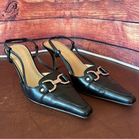Anne Klein iflex Margy Black Leather Slingblack Pointed Toe Pumps - Picture 2 of 16